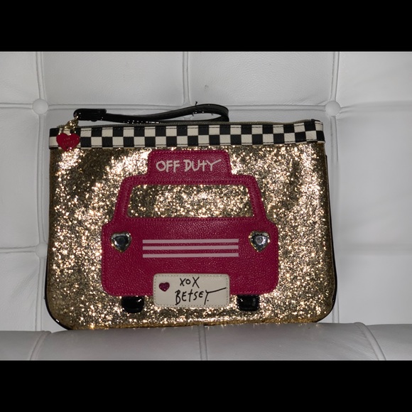 Betsey Johnson, Vintage “Off Duty,” Taxi Cab Cutch, lBlack/White/Pink/Gold, EUC - Picture 9 of 9
